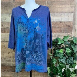 Women's Size 22/24 Blue Butterfly Lane Bryant Blouse T-Shirt